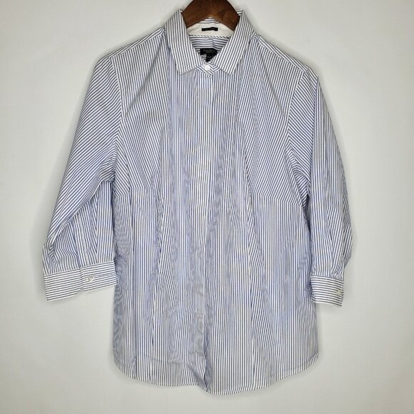 Talbots Womens Blue Striped Button Front Top Size 16W Petite Wrinkle Resistant - Picture 1 of 8